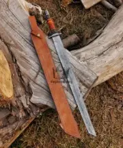 Handmade Damascus Steel Tanto Viking Sword With Sheath Fixed Blade