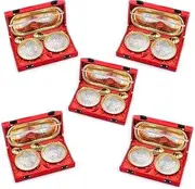 IGH Set Of 1 Gold Silver Plated Antique Bowl Spoon Tray Set With Red Velvet Box Dry Fruits Dessert Serving Bowl Set