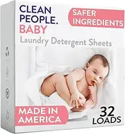 Clean People Unscented Baby Laundry Detergent Sheets - Plant-Based, Hypoallergenic Laundry Soap - Ultra Concentrated, Plastic Free, Recyclable Packaging, Fights Stains & Odors on Baby Clothes & Bedding - Fragrance Free, 32 Pack