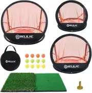 Pop Up Golf Chipping Practice Net Set - Indoor/Outdoor Net + Mat + 12Balls