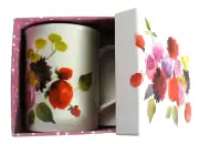 Brand New~FRINGE STUDIO~Porcelain~4"~MUG~Hand Painted~FLOWERS~Abstract~GIFT BOX