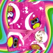 NEW Owls Moon Stars Baby Blanket Animal Print Pink Plush Toddler Northpoint Baby