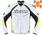 Icon Hypersport2 Prime Motorcycle Leather Jacket, black-white-yellow, Size 52 for Men Black White Yellow