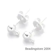 20pcs Silver Plated Brass Ball Earring Posts Ear Stud Findings with Earnuts 16mm