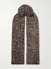 [SAINT LAURENT] SAINT LAURENT - Animalier Leopard-print Brushed Mohair-blend Scarf - Light brown - One size One size Brown