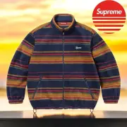 Supreme Stripe Zip Up Fleece Jacket Navy Multicolor Size XL New FW24