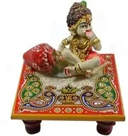 Royal Kurta Royal Handicrafts Hand Painted Marble Krishna Chowki