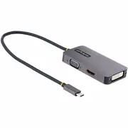 StarTech.com USB C Video Adapter, USB C to HDMI DVI VGA Adapter, 4K 60Hz, Aluminum, Video Display Adapter, USB Type C Travel Ada