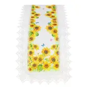 Sunflowers and Butterflies Elegant Lace Trimmed 70" Table Runner, White