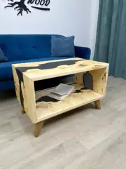Live Edge Wood Side Table, Black Epoxy Resin Console Table, Bedside Table, Wood