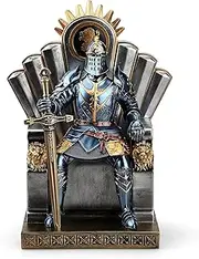 [HDMbigmi] King's Guard Seat Warrior Leader Swordsman Armor Knight Statue Ornament with a Metal Sword Letter Opener Top Collection for Office and Home (Blue)