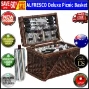 Alfresco Deluxe 4 Person Picnic Basket Set Folding Outdoor Insulated Liquor bag