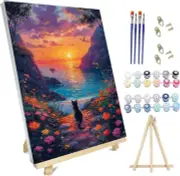 Scenery Cat Paint by Numbers Kit for Adults Paint by Number Canvas Oily Painting