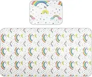 Cute Cartoon White Rainbow Clouds Cooling Baby Bed Mattress Protector 28" x 52" Washable Crib Padding for Sides for Baby&Toddler