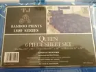 KENTUCKY Queen Size Bamboo Prints 1800 Series 6 PIECE SHEET SET color B/W
