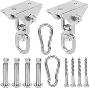 2 Set Heavy Duty 304 Stainless Steel Hanging Kit, Suspension Hooks with Locking Snap Hooks and Accessories, 360 Swivel, for Suspension, Hammock Chair Pod Yoga Swing
