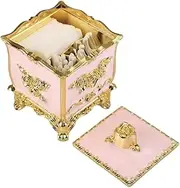 Taolivingmart Floral Relief Qtip Holder Dispenser for Cotton Ball, Swab, Floss Picks,Vanity Makeup Organizer,3 Compartment Storage (Golden Pink)