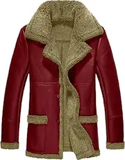 [Generic] Men Turn-Down Fur Collar Leather Trench Shearling Leather Trench Coat Aviator Coat Shearling Leather Jacket