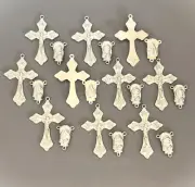 20 pc Rosary Crucifixes 10 crosses & 10 Centers rosaries part SILVER Plate New