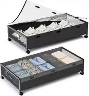 Under Bed Storage Containers with Wheels, 2 Pack Underbed Shoe black