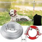 Libbipaw Dog Run System, Heavy Duty Dog Run Cable Lead 37M with 3M Pulley Runner Line for Small, Medium & Large Dogs Up to 68KG, Red & Silver