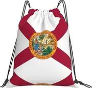EdWal Flag Of Florida Print Drawstring Backpack Gym Bags Sports Draw String Bags For Gym Travel Swimming Beach, White, One Size