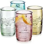 Glaver's Set of 4 Original Mason Collins Glasses Assorted Colored Drinking Glasses for Juice, Cocktails, Beverage Glass Cups, Hand Wash. (Original Mason Colored 20 OZ)