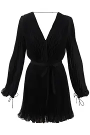 [MAX MARA] MAX MARA "mini pleated chiffon visit dress 40 Black