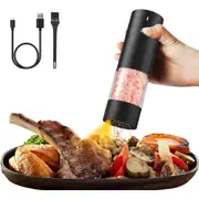 Electric Salt and Pepper Grinder Set Rechargeable Adjustable Coarseness Mill-Black