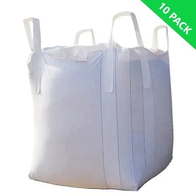 10 PACK - Heavy Duty FIBC Bulk Bag 2200 Lbs, Open Top Flat Bottom, Super Sack