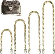 4 Different Size Gold Flat Iron Purse Chains with Metal Buckles, Shiny Lightweight DIY Handbag Shoulder Crossbody Clutch Strap Accessories