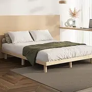 Oikiture King Single Bed Frame with Wooden Bed Base and Solid Wood Frame Platform Bed