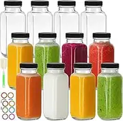 CAKKVDE 8 oz Glass Juice Bottles with Lids 12 Pack,Reusable Glass Drink Bottles,250ml Water Drinking Jars for Milk,Juicing,Kombucha,Ginger,Beverage Glassware,Juice Drinking Jars