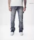 Acid Washed JEANS Thrashed Distressed Stacked Flare Jeans Men's Size: 38