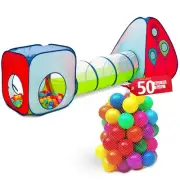 Kiddey 3-in-1 Kids Pop-Up Play Tent, Crawl Tunnel, & Ball Pit Set with 50 Pla...