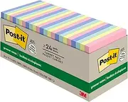 Post-it Greener Notes, 76mm x 76mm, 24 Pads, Sweet Sprinkles Collection, Pastel Colors, Clean Removal, 100% Recycled Material (654R-24CP-AP)