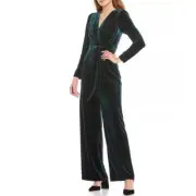 Antonio Melani Jumpsuit Emerald Green Velvet V Neck Long Sleeve Tie Waist NWT 0