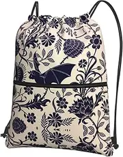 EdWal Bat Pattern Print Drawstring Backpack Gym Bags Sports Bags With Zipper Pocket For Travel Beach, Black, One Size