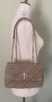 Tory Burch Kira Draped Raffia Convertible Shoulder Bag, Size Small
