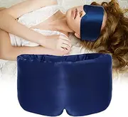 TCOTBE Silk Sleep Mask for Women Men, Mulberry Silk Eye Sleeping Mask & Blindfold with Adjustable Velcro Strap, Blackout Eye Cover for Sleep Travel Yoga Nap, Large Size, Navy Blue