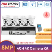 Hikvision 4CH 4K POE NVR 8MP MIC POE IR 4K CCTV Camera Security System HDD Kit