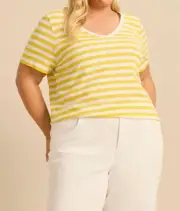 NEW SUZANNE GRAE V-NECK STRIPE TEE, YELLOW SIZE S, M