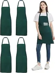 atopo Pack of 4 Chef Aprons, Black Apron for Men Women, Waterproof Apron with 2 Pockets, Adjustable Neckband Apron for Kitchen Cooking Baking Garden BBQ