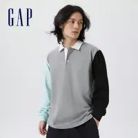 在飛比找Yahoo!奇摩拍賣優惠-Gap 男裝 純棉長袖POLO衫 厚磅密織水洗棉系列-灰色(