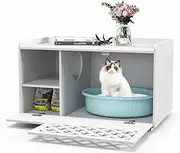 Costway Litter Box Enclosure - Storage Cabinet Furniture With Removable Cushion, Front Open Door, Inside Cat Hole - Washroom Storage Bench for Indoor Cats