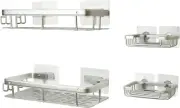 PROBEAUTIFY Shower Organizer 4 Pack 2x Shelf 2x Soap Holder Silver Shower Caddy
