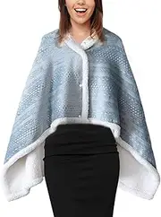 [Generic] Women's Poncho Fleece Portable Blanket, Soft and Cozy Wearable Blanket, Checked Lap Blanket, Comfortable Poncho, Plush Blankets, Throw Scarf, Wrap Cover for Bed, Sofa, ofice