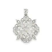 14k White Gold Filigree Real Diamond Pendant