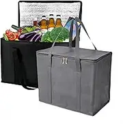 Large Insulated Cooler Bag,2 Pcs Reusable Insulated Grocery Bag,40 x 26 x 33 cm Leak Proof Insulated Shopping Bags,with Bottom Plate Foldable Tote Bags Insulated Food Delivery Bag,Travel Cooler Bag