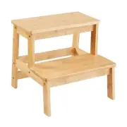 Bamboo Step Stools for Adults Kids, 2 Step Stool for Kichen/Bathroom/Bedside